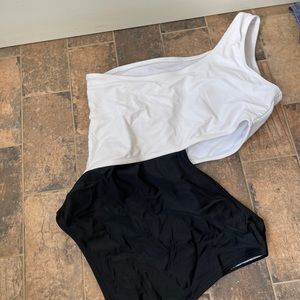 Black and White One-Piece Swimming Suit